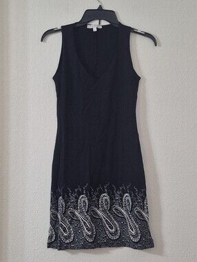 Moa Moa Black Sleeveless Midi Dress with White Paisley Hem